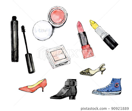 化妝品和泵等時尚配飾的矢量圖解 90921889
