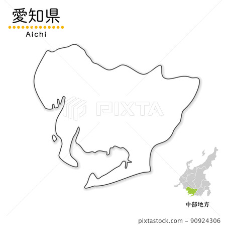 愛知縣的簡單可愛的地圖、地區和位置 90924306