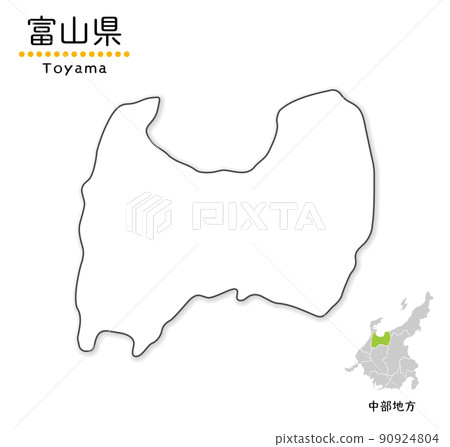 富山縣、地區和位置的簡化可愛地圖 富山縣、地區和位置的簡化可愛地圖 90924804