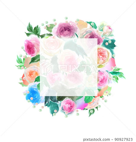 飄揚的玫瑰花瓣和粉紅玫瑰 Pierre de Ronsard 的插花水彩插圖 飄揚的玫瑰花瓣和粉紅玫瑰 Pierre de Ronsard 的插花水彩插圖 90927923