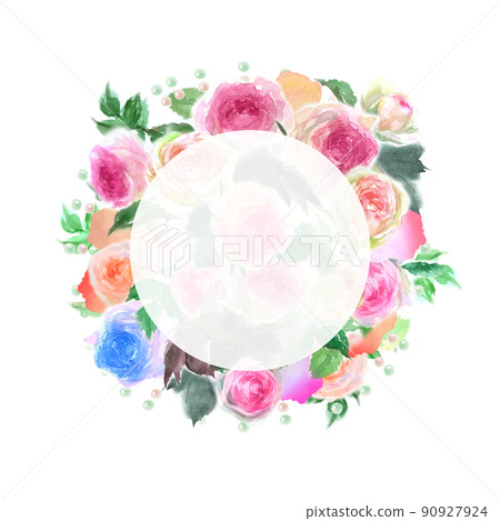 飄揚的玫瑰花瓣和粉紅玫瑰 Pierre de Ronsard 的插花水彩插圖 飄揚的玫瑰花瓣和粉紅玫瑰 Pierre de Ronsard 的插花水彩插圖 90927924