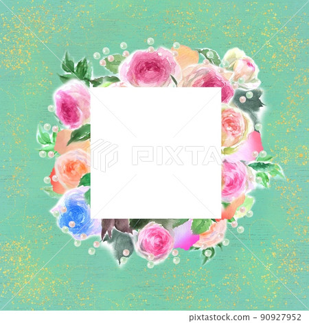 飄揚的玫瑰花瓣和粉紅玫瑰 Pierre de Ronsard 的插花水彩插圖 90927952