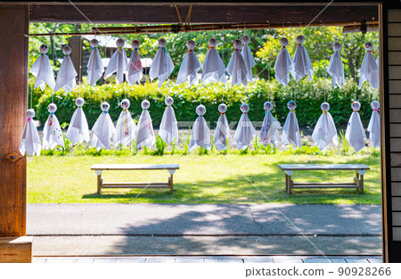 Michinoku Lakeside Park in Kawasaki Town, Miyagi Prefecture, with Teru Teru Bozu under the eaves, a feature of June 90928266