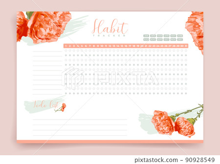 Habit tracker. Monthly planner. Monthly planner habit tracker blank template. Vector illustration. 90928549