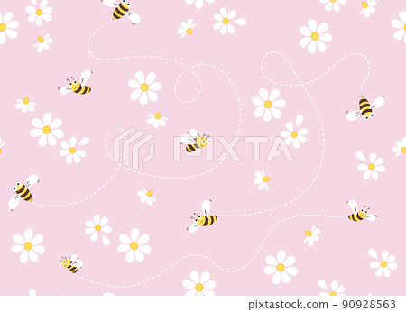Daisy and bee seamless pattern. Flowers and... - Stock Illustration ...