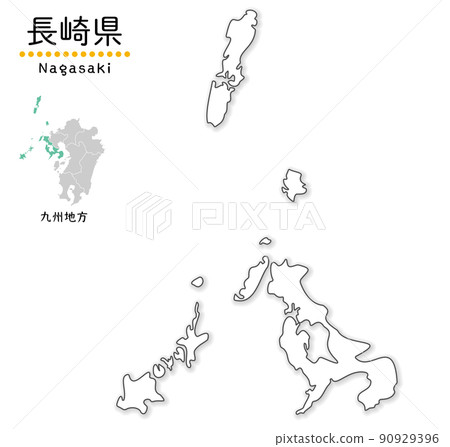 A simplified and cute map of Nagasaki Prefecture, an overall view including remote islands A simplified and cute map of Nagasaki Prefecture, an overall view including remote islands 90929396