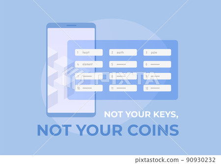 Not Your keys, Not Your Coins concept illustration. NYKNYC - popular expression in the world of cryptocurrencies. Owning private keys, passphrase, seed phrases and recovery words Not Your keys, Not Your Coins concept illustration. NYKNYC - popular expression in the world of cryptocurrencies. Owning private keys, passphrase, seed phrases and recovery words 90930232