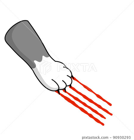Cat foot. Scratch with blood trail. Aggression and injuries. Evil behavior of pet. Cartoon flat illustration Cat foot. Scratch with blood trail. Aggression and injuries. Evil behavior of pet. Cartoon flat illustration 90930293