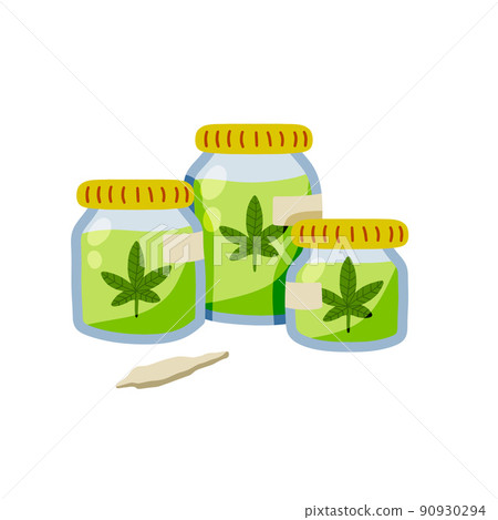 Jar of hemp oil. Marijuana ointment. Skin care and natural cosmetics. Jar of hemp oil. Marijuana ointment. Skin care and natural cosmetics. 90930294