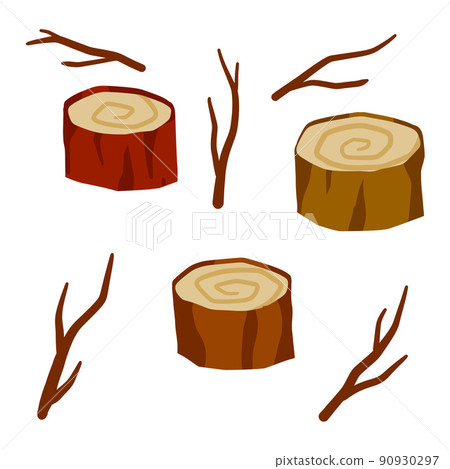 Various wood logs and trunk. Wooden stump and forest branch. 90930297
