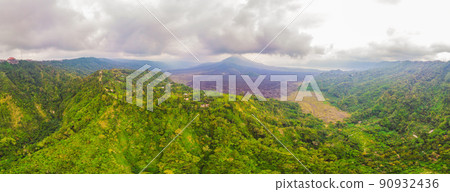 Beautiful Batur volcano, view from drone, panorama Beautiful Batur volcano, view from drone, panorama 90932436