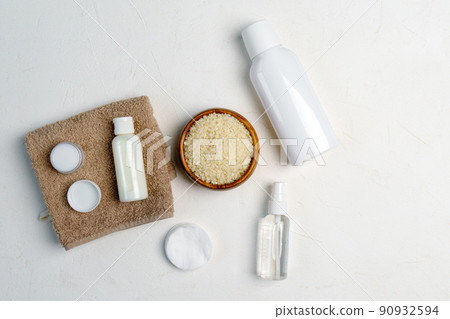 Rice for skin care face cleansing cosmetic product. Natural beauty treatment hygiene. Fermented beauty care concept Rice for skin care face cleansing cosmetic product. Natural beauty treatment hygiene. Fermented beauty care concept 90932594