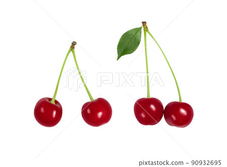 Set of ripe cherries isolated on white background. Fresh berries. 90932695