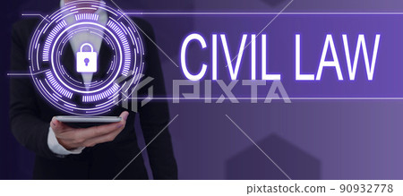Text showing inspiration Civil Law. Business approach Law concerned with private relations between members of community Businessman in suit holding open palm symbolizing successful teamwork. Text showing inspiration Civil Law. Business approach Law concerned with private relations between members of community Businessman in suit holding open palm symbolizing successful teamwork. 90932778