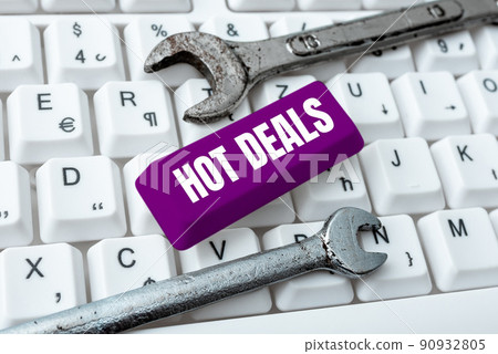 Text showing inspiration Hot Deals. Business approach An agreement through which one of the paties is offered and accept -48910 Text showing inspiration Hot Deals. Business approach An agreement through which one of the paties is offered and accept -48910 90932805