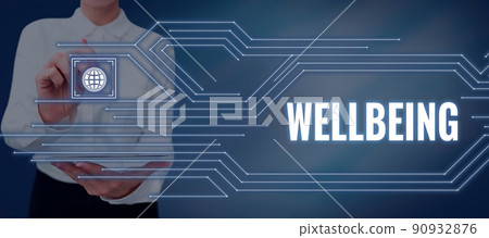 Writing displaying text Wellbeing. Business overview A good or satisfactory condition of existence including health Lady in suit holding pen symbolizing successful teamwork accomplishments. Writing displaying text Wellbeing. Business overview A good or satisfactory condition of existence including health Lady in suit holding pen symbolizing successful teamwork accomplishments. 90932876