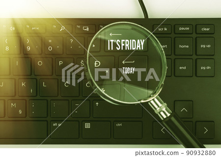 Conceptual caption It S Friday. Concept meaning Last day of the working week Before Saturday or weekends Frame decorated with colorful flowers and foliage arranged harmoniously. Conceptual caption It S Friday. Concept meaning Last day of the working week Before Saturday or weekends Frame decorated with colorful flowers and foliage arranged harmoniously. 90932880