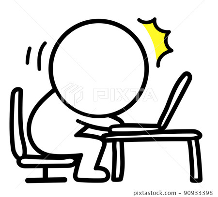 Illustration of a two-headed white person surprised to see a laptop 90933398