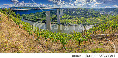 Panoramic picture over German river Mosel with Mosel valley bridge Panoramic picture over German river Mosel with Mosel valley bridge 90934561