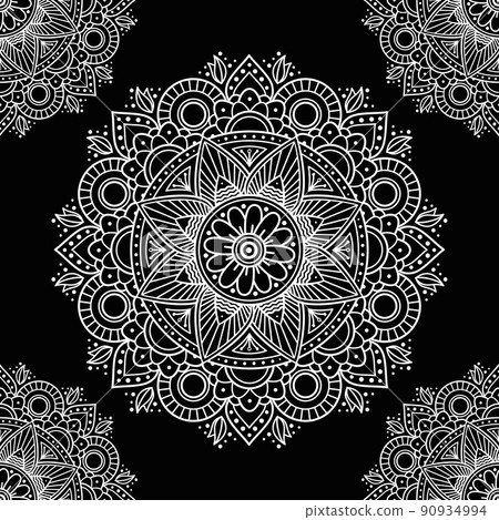 Ethnic floral seamless pattern with mandalas - Stock Illustration ...
