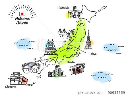 Hand-drawn map of Japan and simple line drawing... - Stock Illustration ...