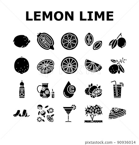 Lemon And Lime Vitamin Citrus Icons Set Vector 90936014