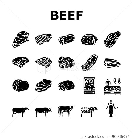 Beef Meat Nutrition Production Icons Set Vector 90936055