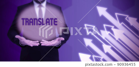 Conceptual caption Translate. Business concept Another word with same equivalent meaning of a target language Businessman in suit holding notepad symbolizing successful teamwork. Conceptual caption Translate. Business concept Another word with same equivalent meaning of a target language Businessman in suit holding notepad symbolizing successful teamwork. 90936455