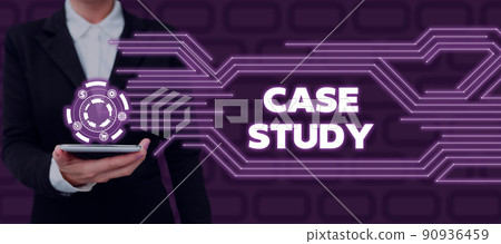 Text sign showing Case Study. Conceptual photo A subject matter to be discussed and related to the topic Businessman in suit holding tablet symbolizing successful teamwork. 90936459