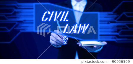 Sign displaying Civil Law. Business concept Law concerned with private relations between members of community Lady in suit holding pen symbolizing successful teamwork accomplishments. Sign displaying Civil Law. Business concept Law concerned with private relations between members of community Lady in suit holding pen symbolizing successful teamwork accomplishments. 90936509