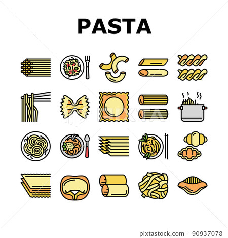 Pasta Delicious Food Meal Cooking Icons Set Vector 90937078