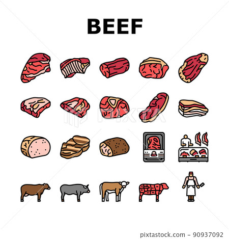 Beef Meat Nutrition Production Icons Set Vector Beef Meat Nutrition Production Icons Set Vector 90937092