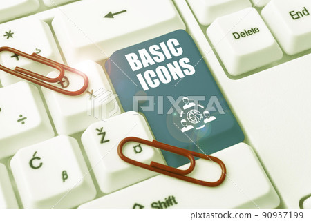Text sign showing Basic Icons. Word for pictogram or ideogram displayed on a computer screen or phone -48872 Text sign showing Basic Icons. Word for pictogram or ideogram displayed on a computer screen or phone -48872 90937199