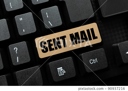 Text caption presenting Sent Mail. Business approach Event where a letter to be taken somewhere or goes to the receiver -48597 90937216