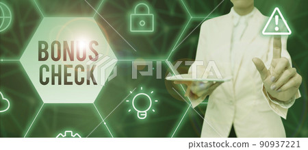 Inspiration showing sign Bonus Check. Word for something in addition to what is expected or strictly due Businessman in suit holding open palm symbolizing successful teamwork. Inspiration showing sign Bonus Check. Word for something in addition to what is expected or strictly due Businessman in suit holding open palm symbolizing successful teamwork. 90937221