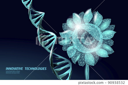 GMO sunflower gene modified plant. Science chemistry biology genetics engineering oil organic eco food technology 3D render banner vector illustration 90938532