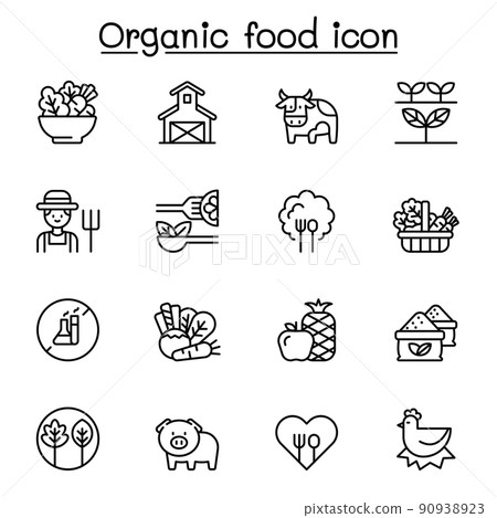 Organic food icon set in thin line stlye 90938923
