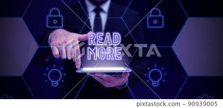 Conceptual display Read More. Conceptual photo Provide more time or thorough reading for a specific topic or item Lady in suit holding pen symbolizing successful teamwork accomplishments. 90939005