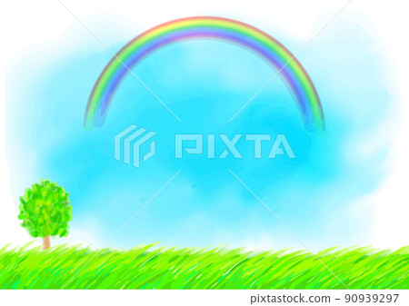 Meadow, tree and rainbow frame Meadow, tree and rainbow frame 90939297