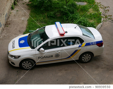 Ukrainian police white patrol car. Translation in english: Police Ukrainian police white patrol car. Translation in english: Police 90939550