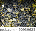 Handmade tea background texture, flat lay, overhead top view from above, closeup 90939623