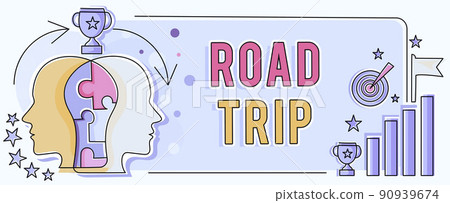 Conceptual caption Road Trip. Business showcase Roaming around places with no definite or exact target location Two Heads Connected Puzzle Showing Solving Problems And Sharing Success Conceptual caption Road Trip. Business showcase Roaming around places with no definite or exact target location Two Heads Connected Puzzle Showing Solving Problems And Sharing Success 90939674