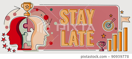 Writing displaying text Stay Late. Word for A routine in which a person goes to somewhere out of time Two Heads Connected Puzzle Showing Solving Problems And Sharing Success Writing displaying text Stay Late. Word for A routine in which a person goes to somewhere out of time Two Heads Connected Puzzle Showing Solving Problems And Sharing Success 90939778