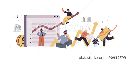 set businesspeople with upward arrows financial growth successful business development concept 90939799