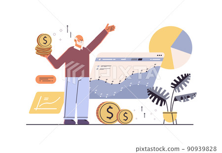 business man analyzing charts and graphs data analysis process digital marketing planning company strategy 90939828