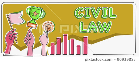 Hand writing sign Civil Law. Concept meaning Law concerned with private relations between members of community Hands Holding Flag Goals, Lamp Ideas Trophy Celebrating Success Graph Bars Hand writing sign Civil Law. Concept meaning Law concerned with private relations between members of community Hands Holding Flag Goals, Lamp Ideas Trophy Celebrating Success Graph Bars 90939853
