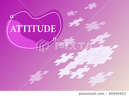 Text showing inspiration Attitude. Word Written on settled way of thinking or feeling about something Personality Jigsaw puzzle pieces merging together symbolizing realization of new ideas. Text showing inspiration Attitude. Word Written on settled way of thinking or feeling about something Personality Jigsaw puzzle pieces merging together symbolizing realization of new ideas. 90940401