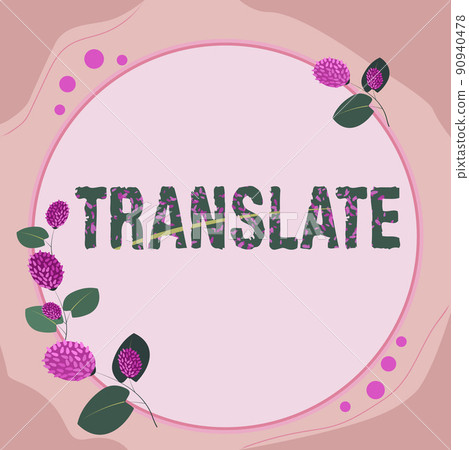 Writing displaying text Translate. Internet Concept Another word with same equivalent meaning of a target language Frame Decorated With Colorful Flowers And Foliage Arranged Harmoniously. 90940478