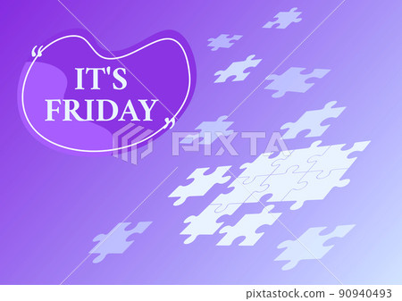Text sign showing It S Friday. Business idea Last day of the working week Before Saturday or weekends Jigsaw puzzle pieces merging together symbolizing realization of new ideas. Text sign showing It S Friday. Business idea Last day of the working week Before Saturday or weekends Jigsaw puzzle pieces merging together symbolizing realization of new ideas. 90940493
