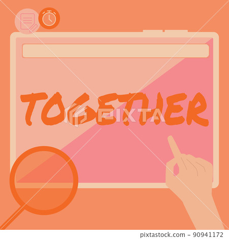 Text sign showing Together. Business overview In proximity,union or collison with another person or things Hand Using Big Tablet Searching Plans For New Amazing Ideas Text sign showing Together. Business overview In proximity,union or collison with another person or things Hand Using Big Tablet Searching Plans For New Amazing Ideas 90941172